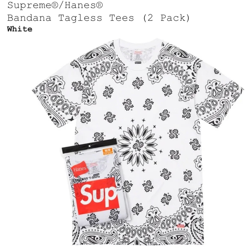 Supreme/Hanes Bandanna Tagless Tees (2 pack) white